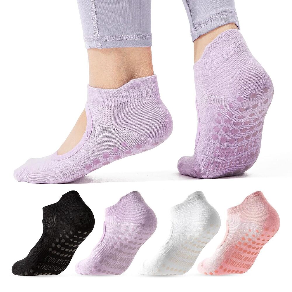 Pilates Socks with Grips for Women, Yoga Socks, Crew Non Slip Women for